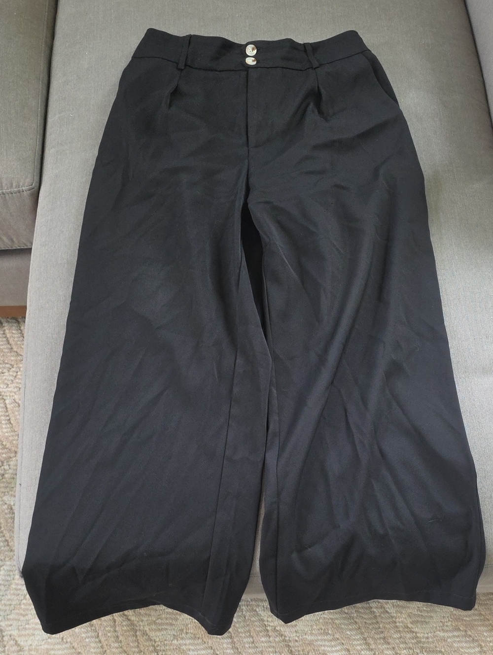 Classic Black Wide-Leg Dress Pants with Double Button Waist